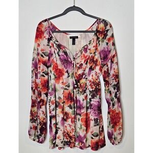 Andrea Behar Boston Proper Floral Blouse Top Long Sleeve Size 10 Multicolor Fall